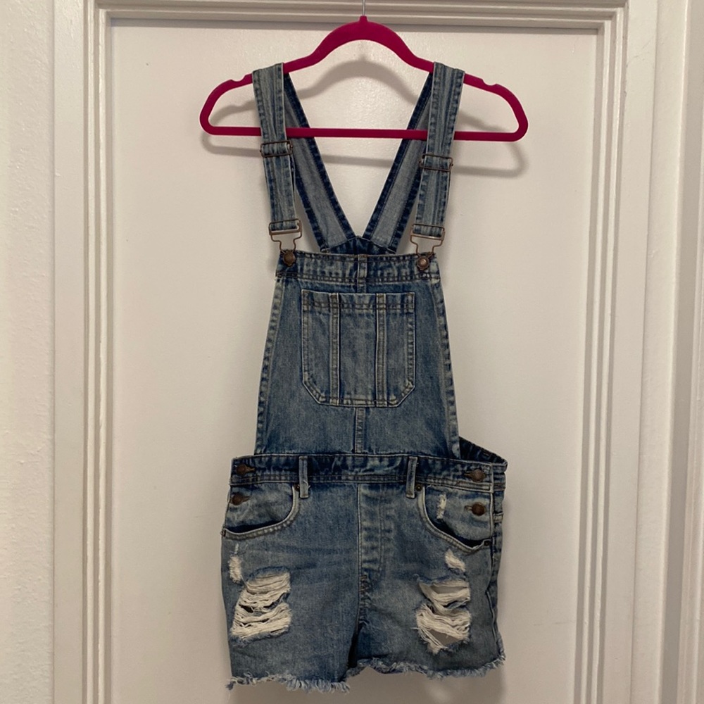 Shorts Overalls Distressed Denim